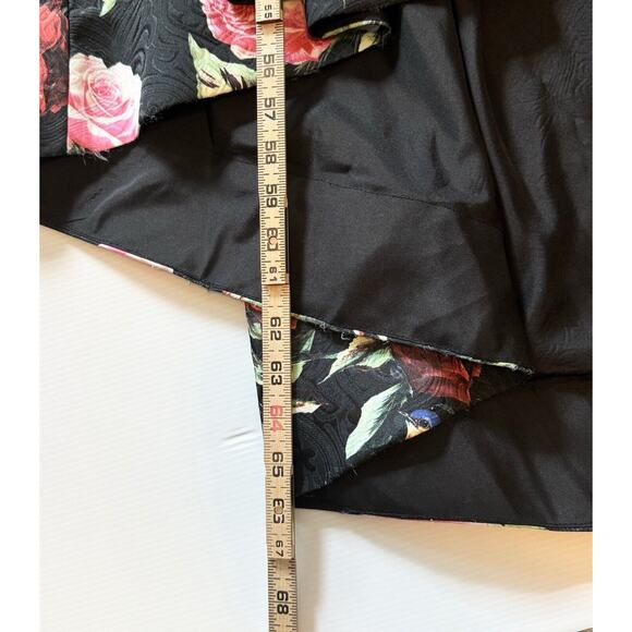 Sherri Hill Formal Gown Size 14 Black Red Floral Strapless High-Low Train - Picture 12 of 12